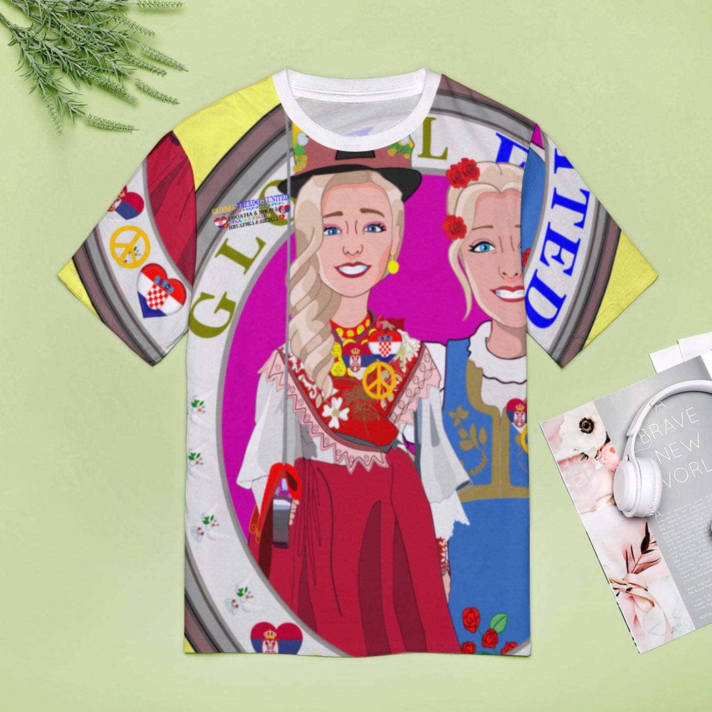 Women´s T-shirt 2 3 GLOBAL FREEDOM UNITED© Women Croatia & Serbia Blondi Yellow