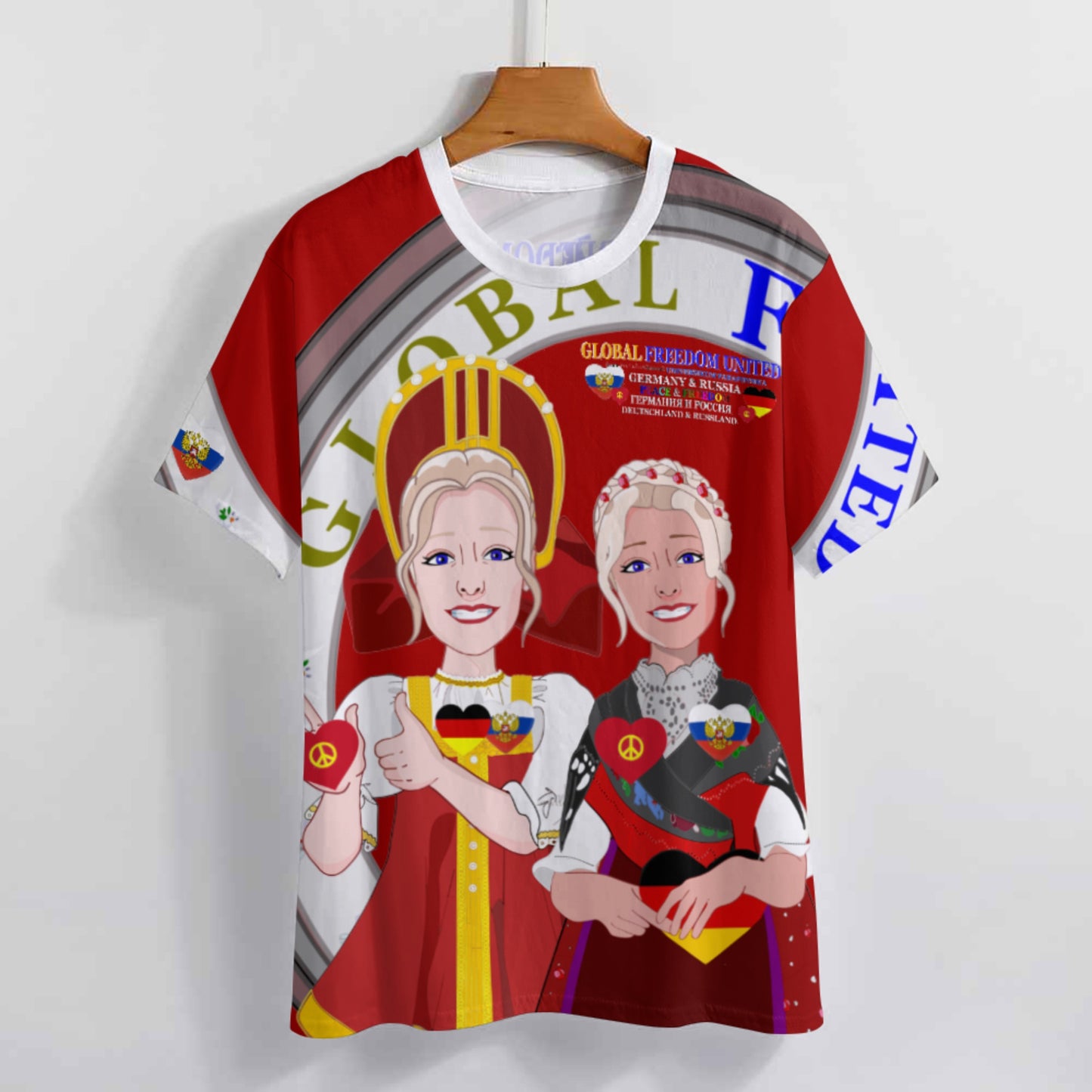 Women´s T-shirt 3 GLOBAL FREEDOM UNITED© Women Russia & Germany Red