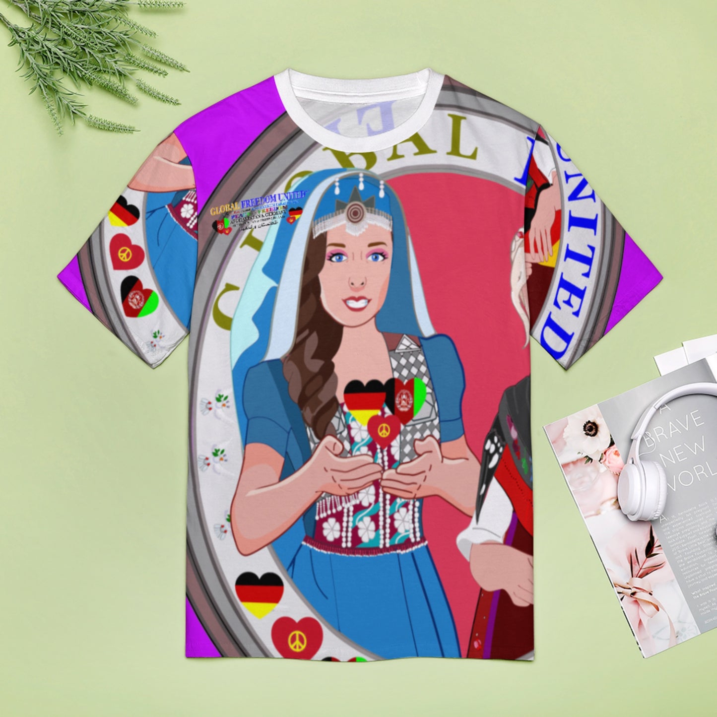Full Print T-shirt Global Freedom United Women Afghanistan & Germany Old Peace Lilac