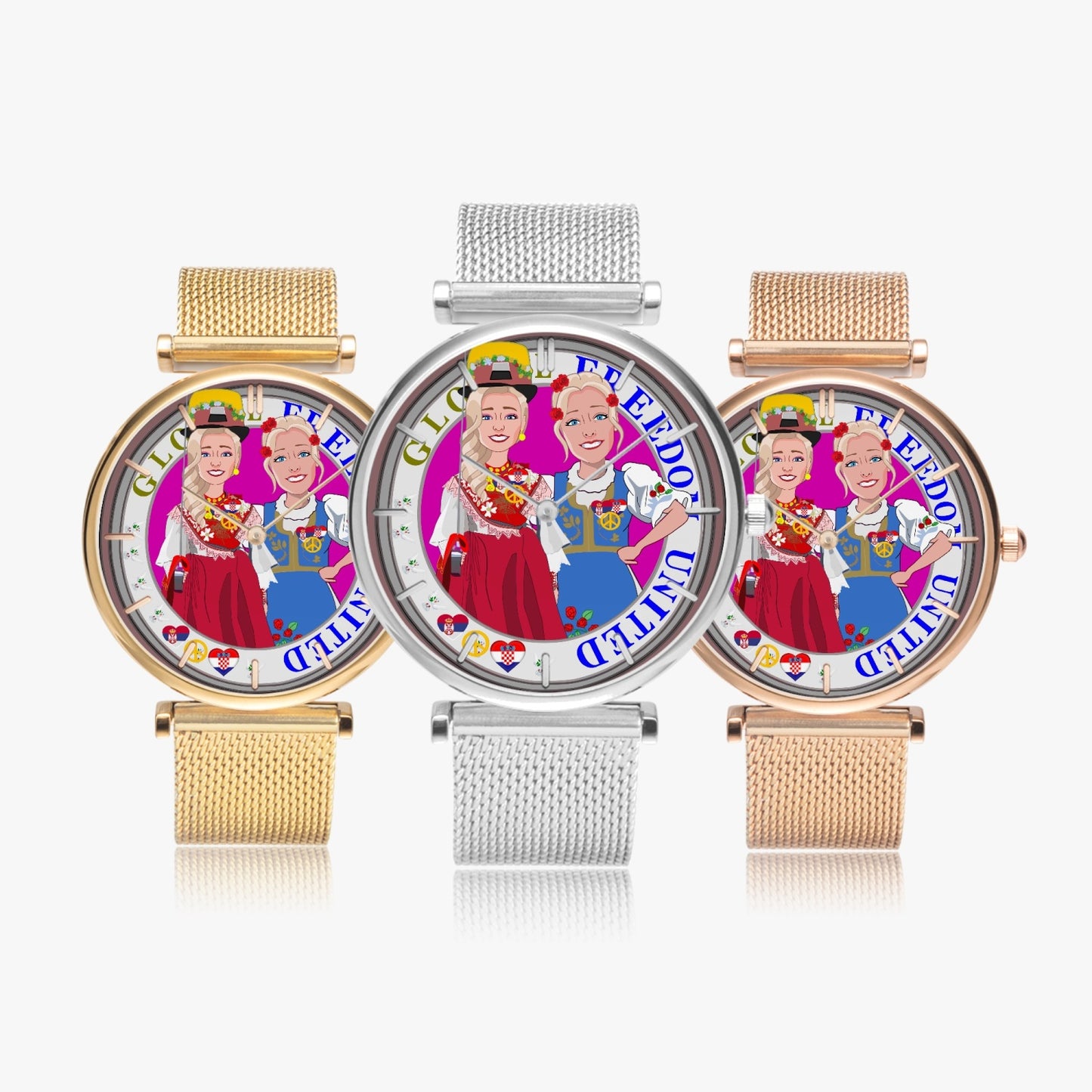 GLOBAL FREEDOM UNITED WOMEN CROATIA & SERBIA OLD PEACE VERSION 2 New Stylish Ultra-Thin Quartz Watch (With Indicators)