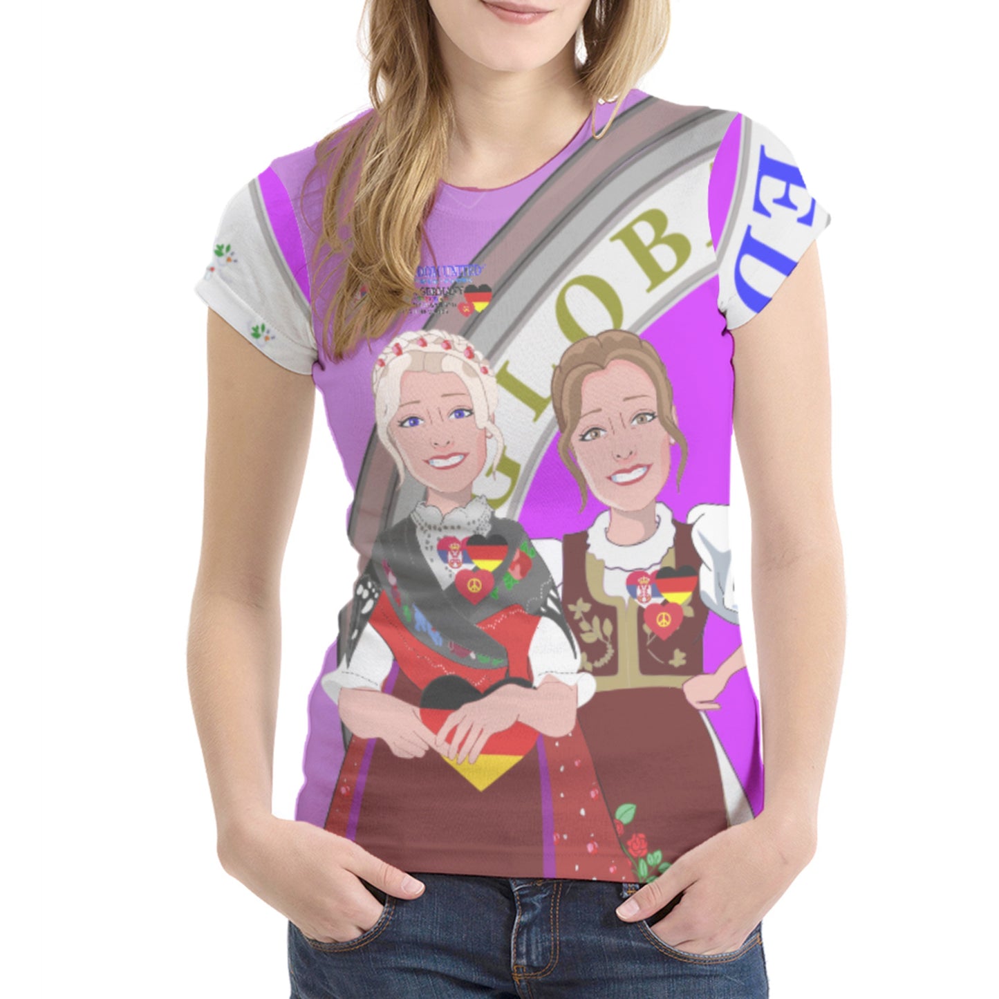 Women´s T-shirt 1 GLOBAL FREEDOM UNITED© Women Serbia & Germany V2 Pink