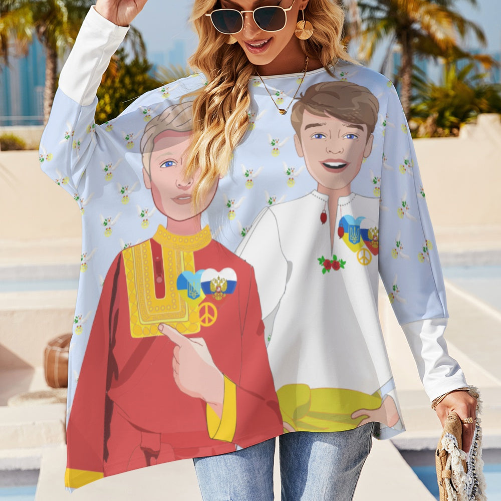 Pullover Long Sleeve T-shirt GLOBAL FREEDOM UNITED© Women Ukraina & Russia Light Blue