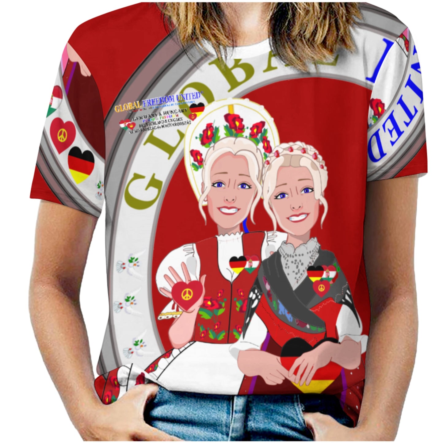 Women´s T-shirt 3 GLOBAL FREEDOM UNITED© Women Germany & Hungary Red