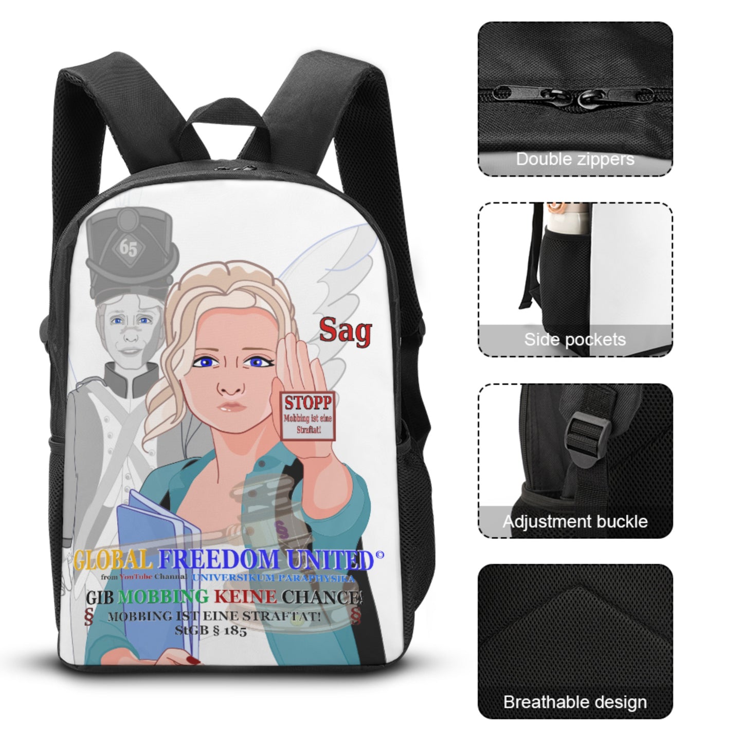 Anti Mobbing 17 Inch Shoulder Backpack Global Freedom United Deutschland V1