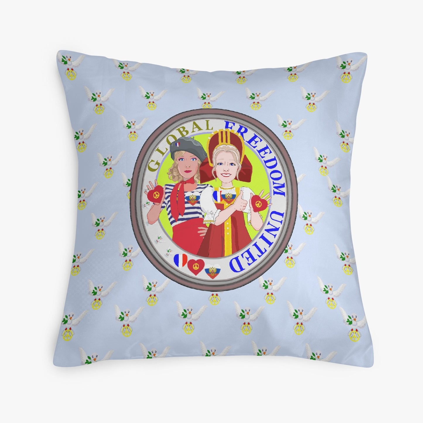 GLOBAL FREEDOM UNITED© Women FRENCH & RUSSIA Light Blue 18'' Square Pillow Cover