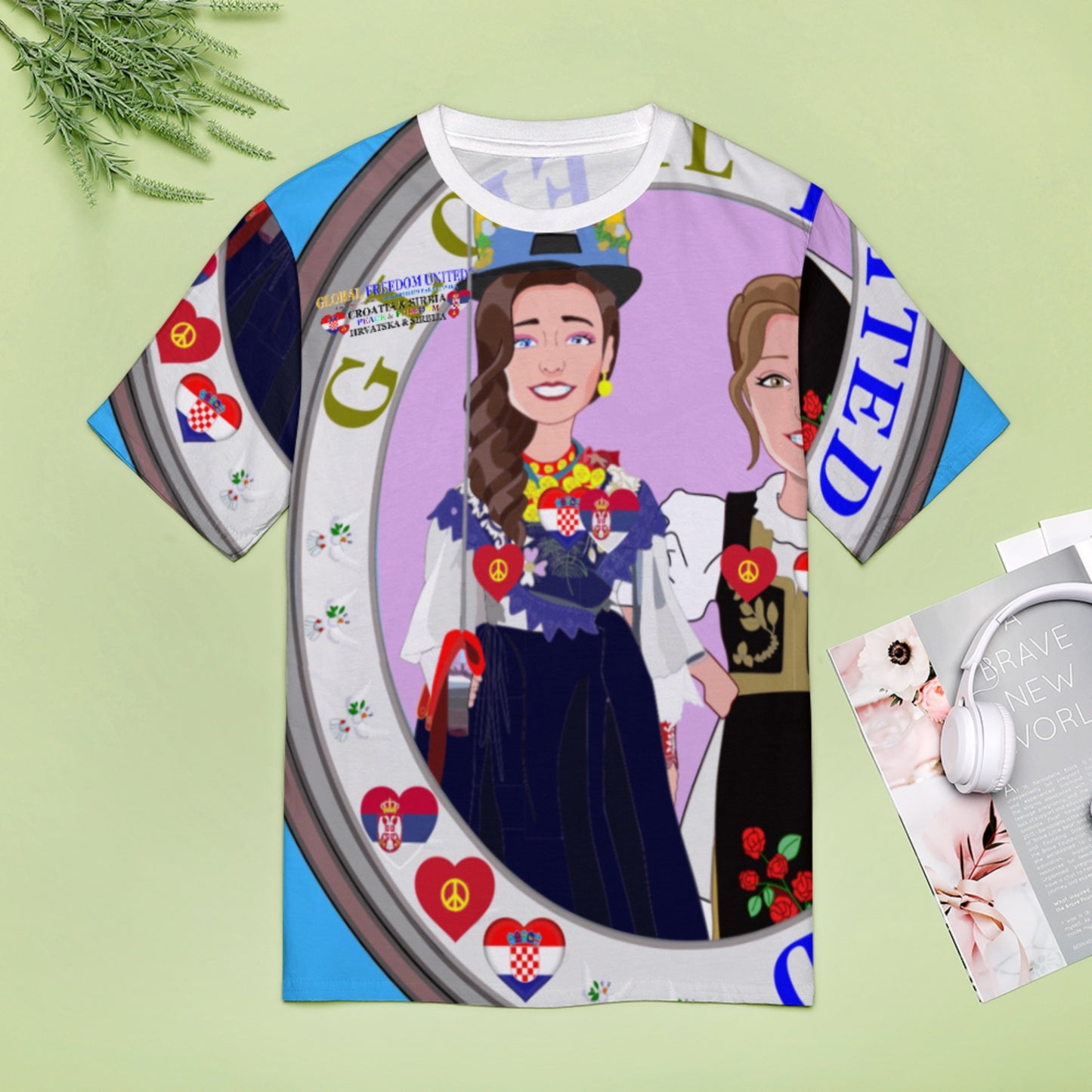 Women´s T-shirt 2 Global Freedom United Women Croatia & Serbia Old Peace Blue