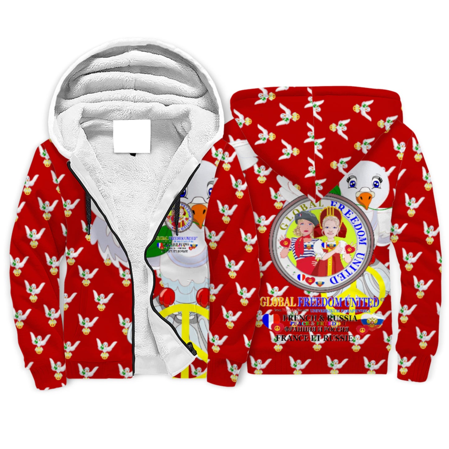 Plush Hoodie GLOBAL FREEDOM UNITED© Women French & Russia Red
