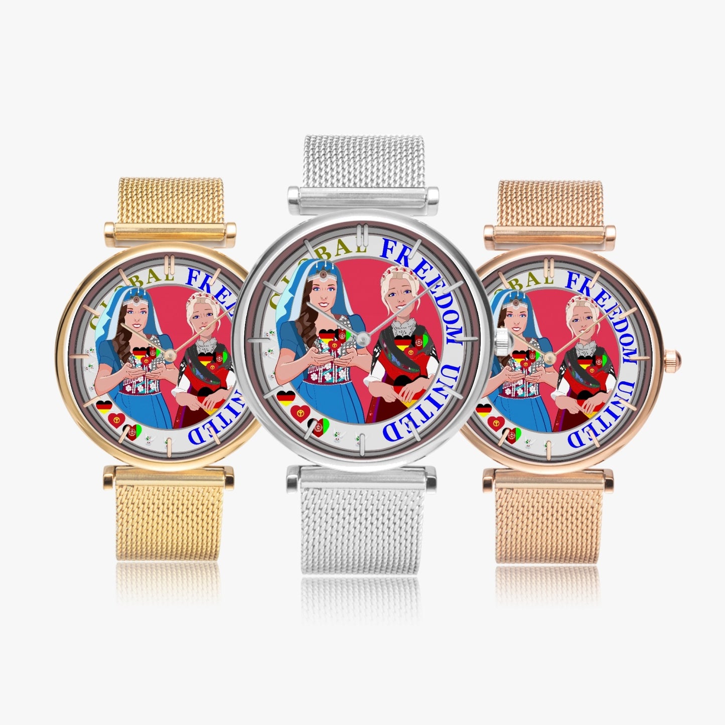 GLOBAL FREEDOM UNITED WOMEN AFGHANISTAN & GERMANY NEW PEACE New Stylish Ultra-Thin Quartz Watch (With Indicators)