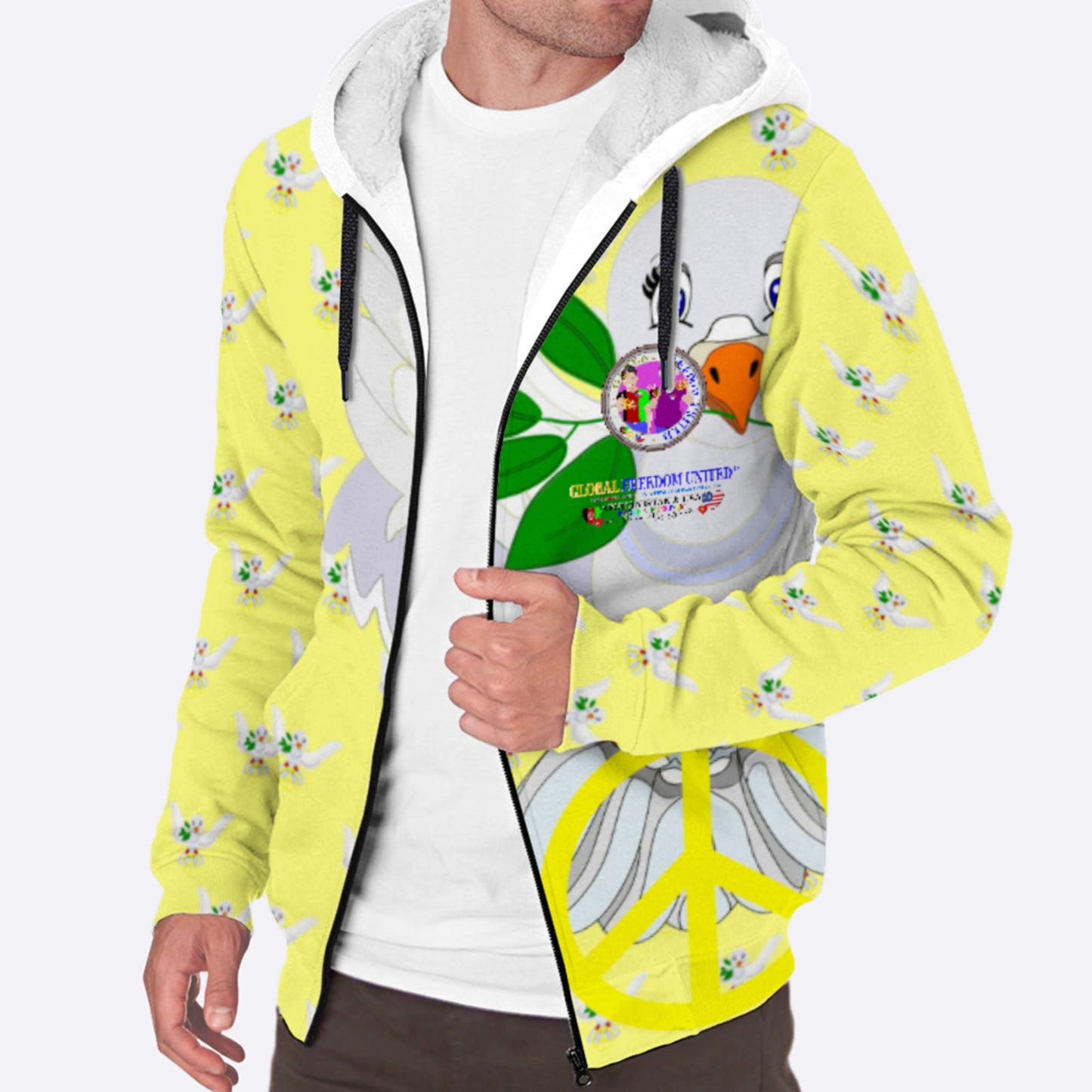 Plush Hoodie GLOBAL FREEDOM UNITED© Men AFGHANISTAN & USA Yellow