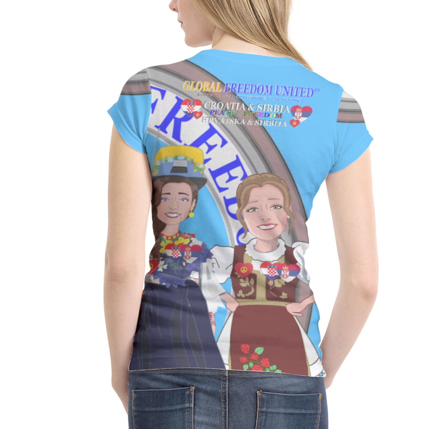 Women´s T-shirt GLOBAL FREEDOM UNITED© Women Croatia & Serbia V1 Blue