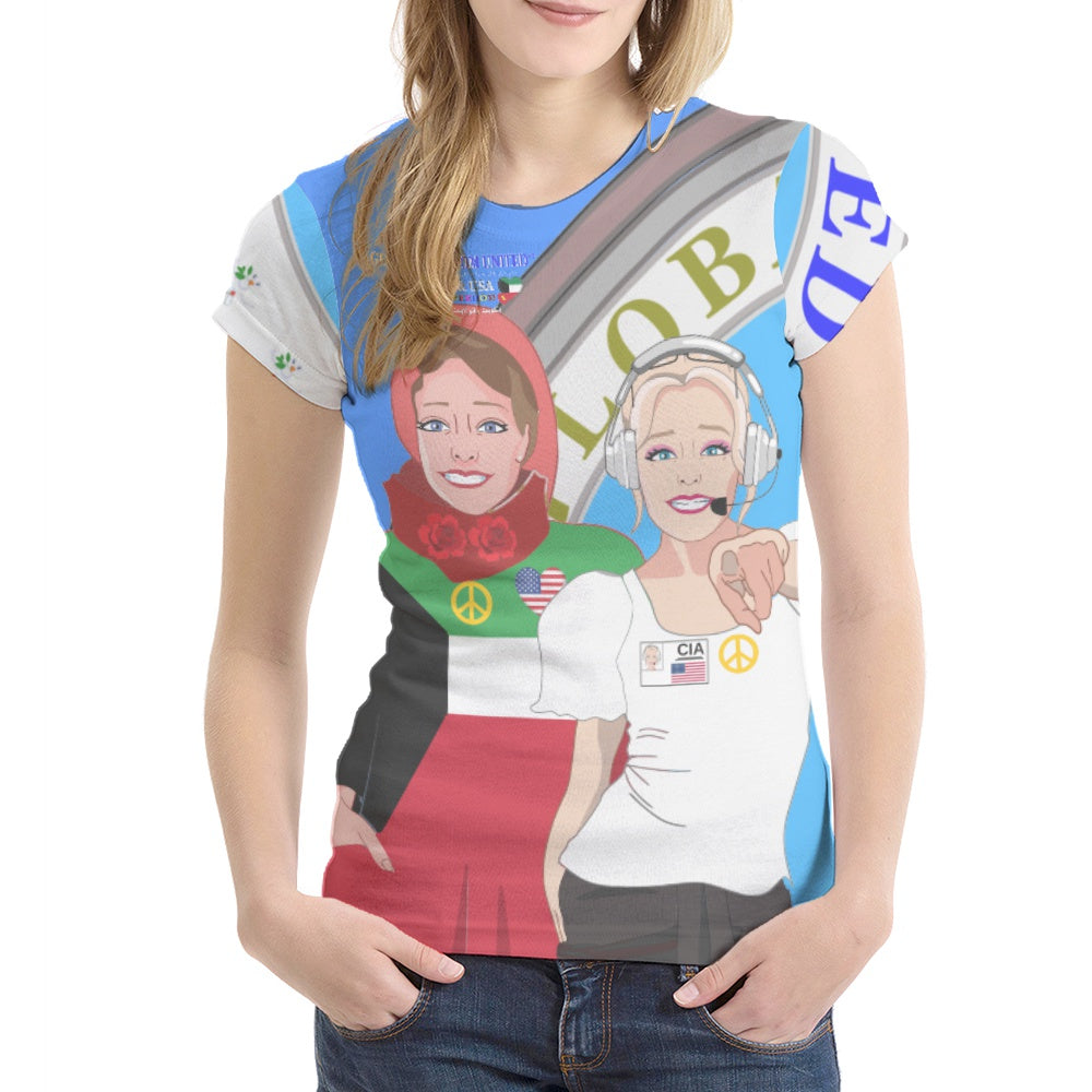 Women´s T-shirt 2 GLOBAL FREEDOM UNITED© Women Kuwait & USA Blue