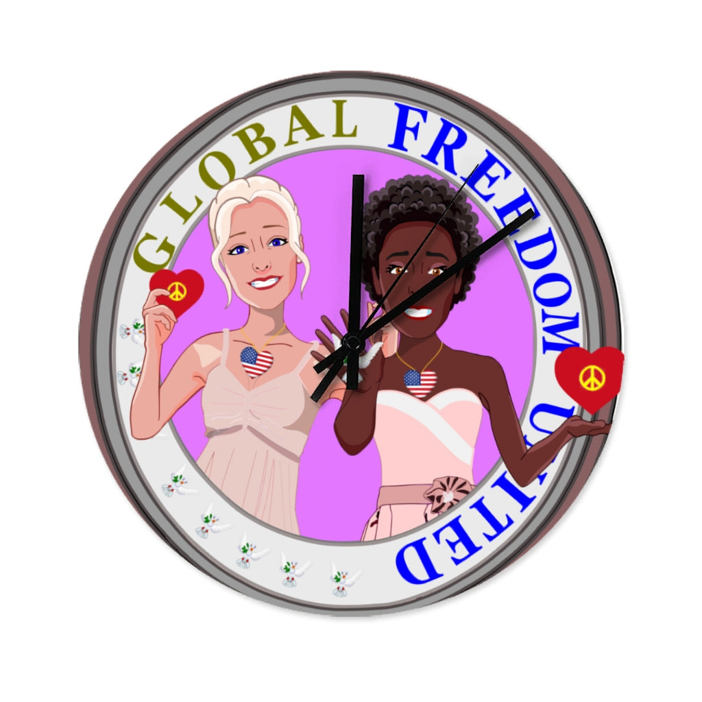 Wooden Wall Clock Without Scale GLOBAL FREEDOM UNITED© Women Anti Fascism & Racism USA