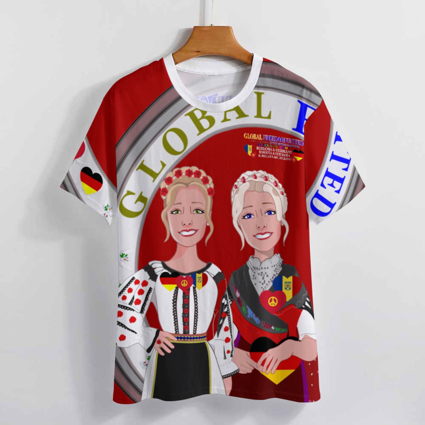 Women´s T-shirt 3 GLOBAL FREEDOM UNITED© Romania & Germany Red