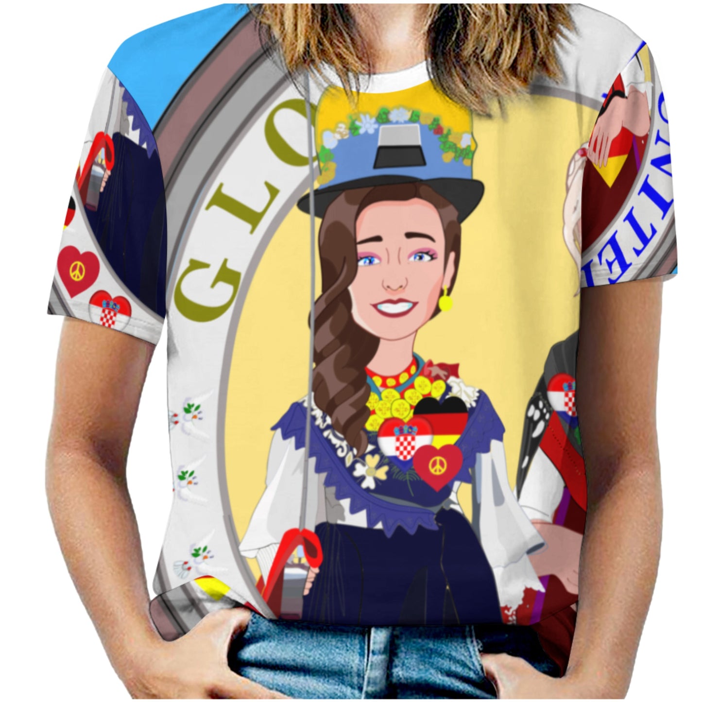 Women´s T-shirt GLOBAL FREEDOM UNITED© Women Croatia & Germany V2 1 Blue