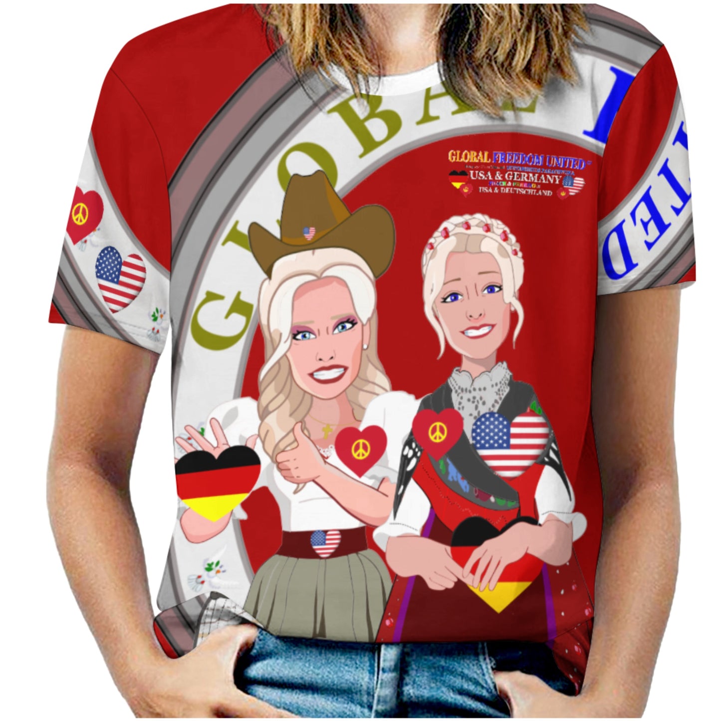 Women´s T-Shirt 3 GLOBAL FREEDOM UNITED© Women USA & Germany Red