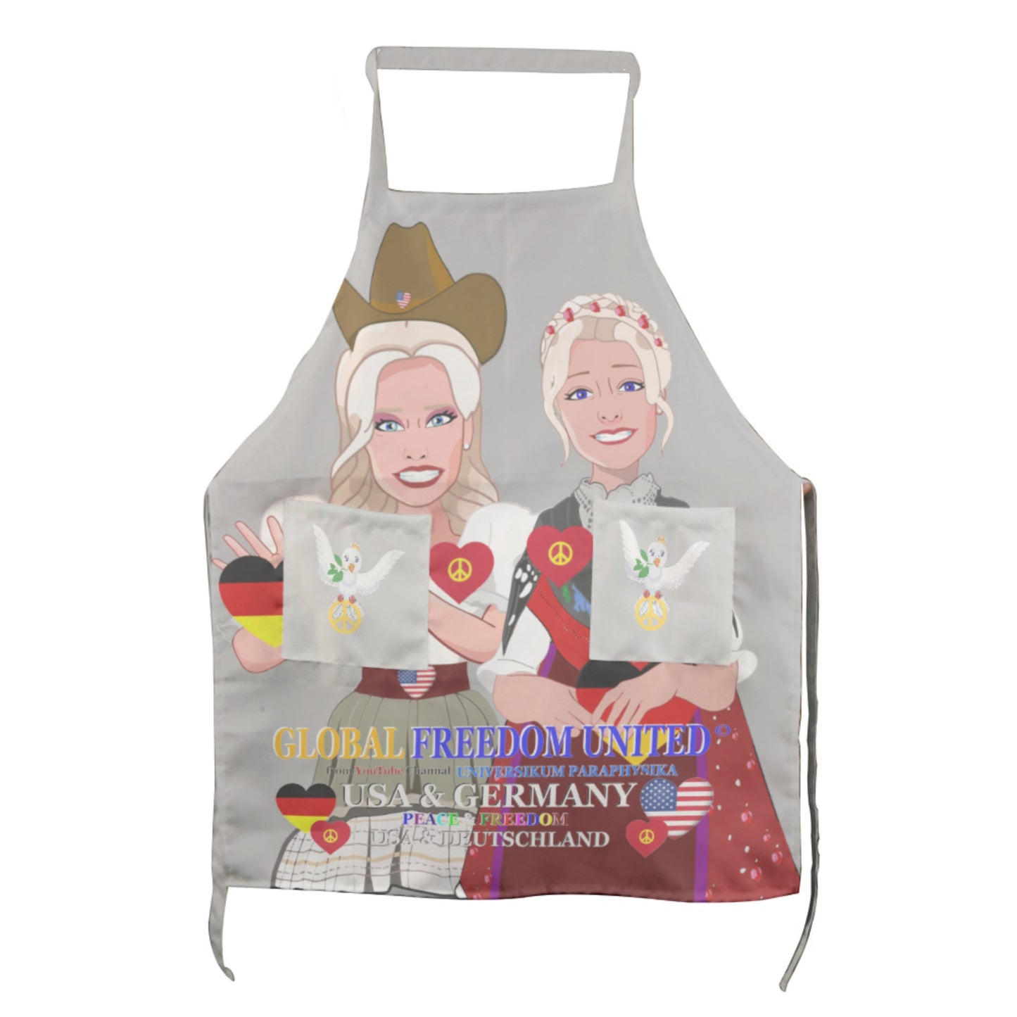 Apron GLOBAL FREEDOM UNITED© Women USA & Germany Grey