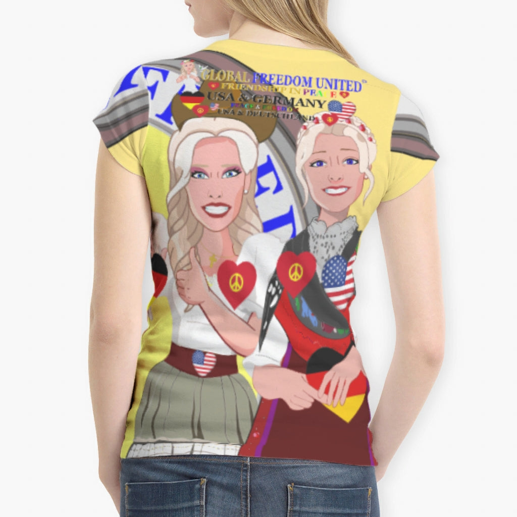 Women´s T-Shirt GLOBAL FREEDOM UNITED© Women USA & Germany Yellow