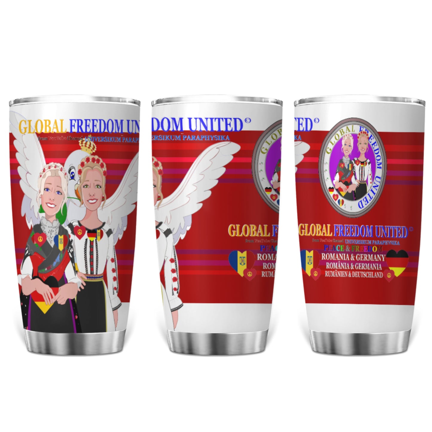 Tumbler Global Freedom United Women Romania & Germany Old Peace Red