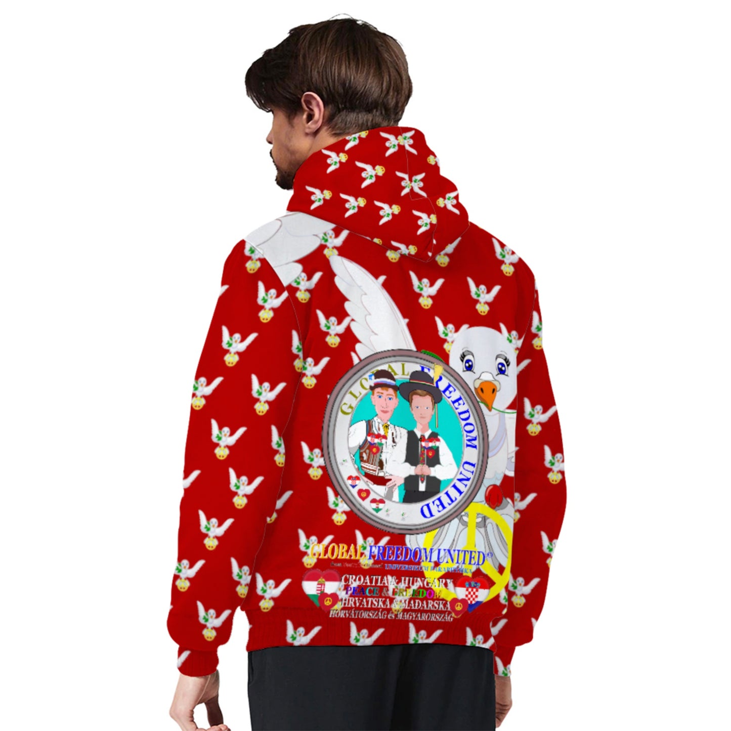 Plush Hoodie GLOBAL FREEDOM UNITED© Men Croatia & Hungary Red