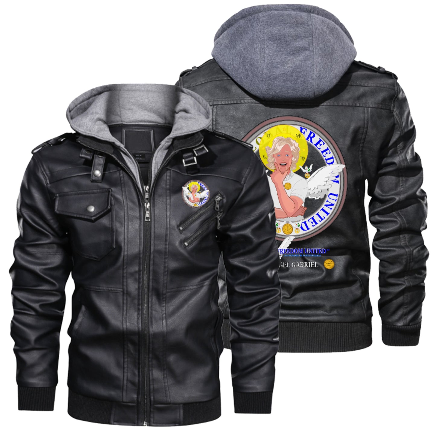 Leather Bomber Jacket With Hood Global Freedom United Archangel Gabriel