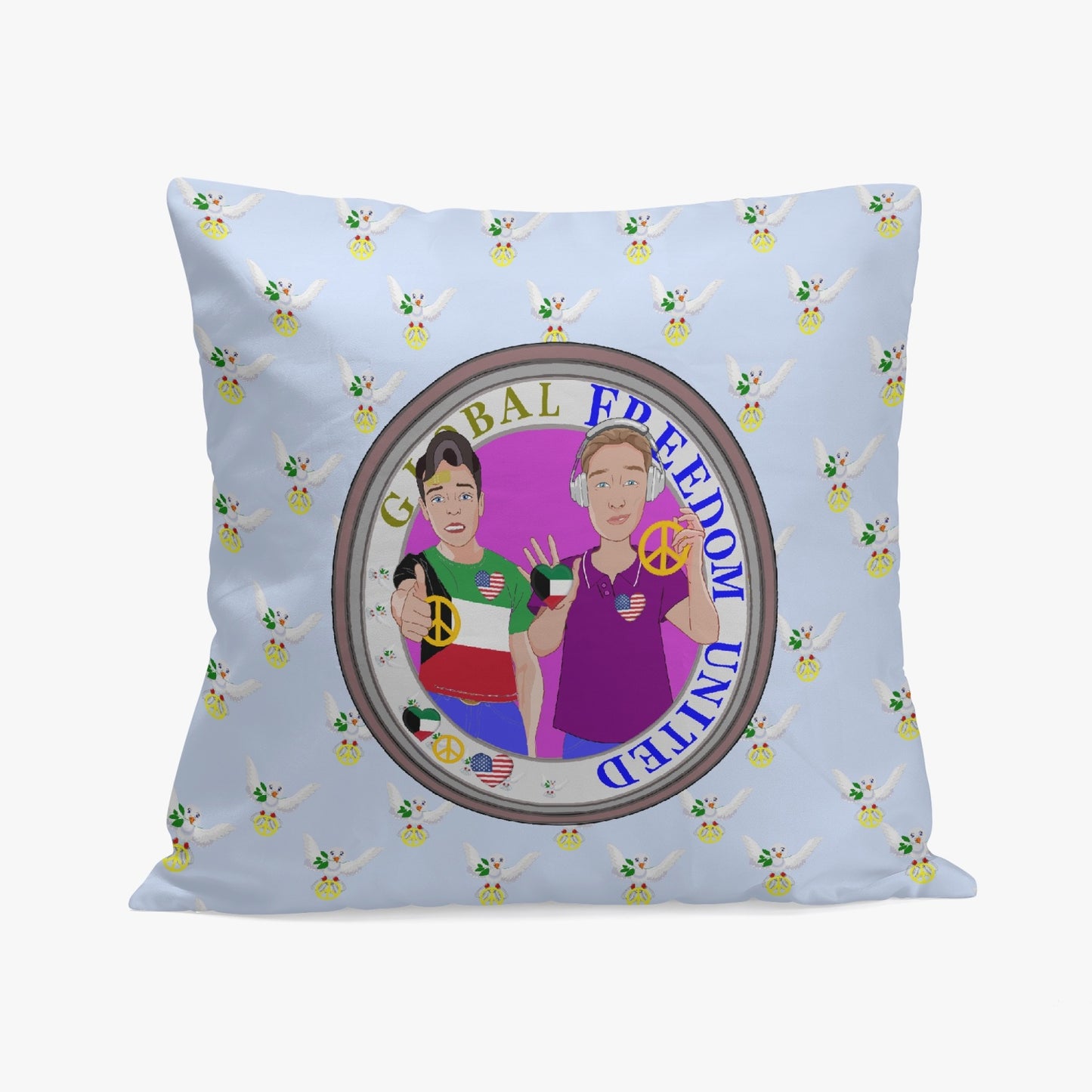 GLOBAL FREEDOM UNITED© Men KUWAIT & USA LIGHT BLUE 18'' Square Pillow Cover