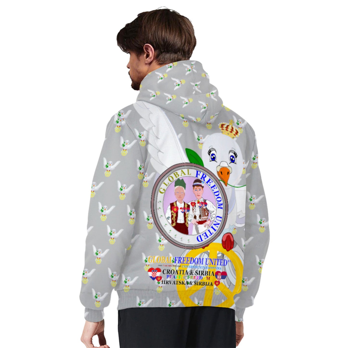 Plush Hoodie GLOBAL FREEDOM UNITED© Men Croatia & Serbia Grey