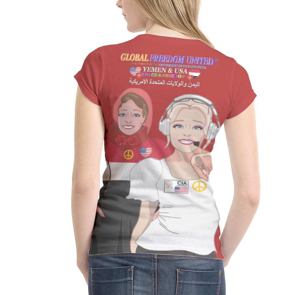 Women´s T-shirt GLOBAL FREEDOM UNITED© Women Yemen & USA Red