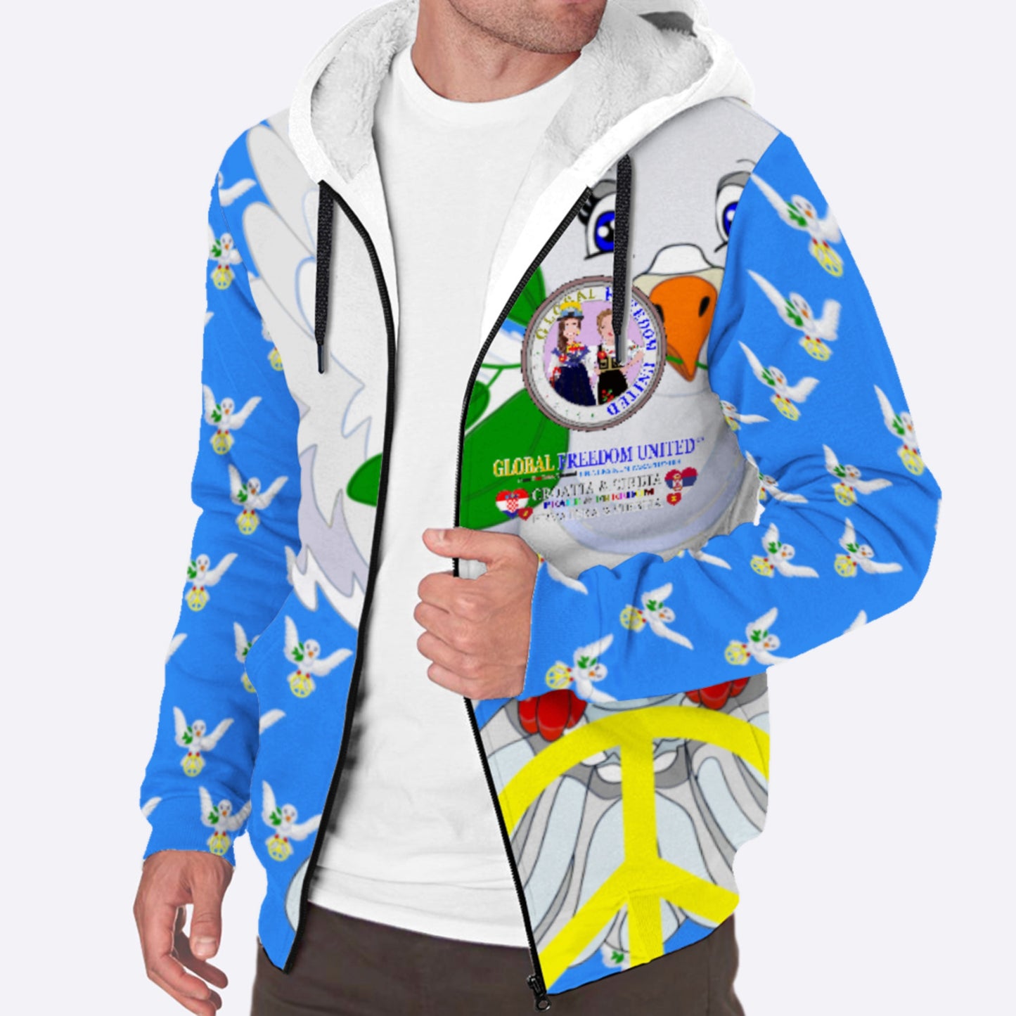 Plush Hoodie 3 GLOBAL FREEDOM UNITED© Women Croatia & Serbia V1 Blue