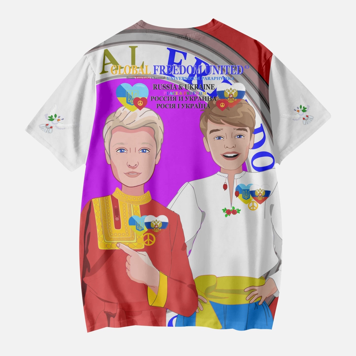GLOBAL FREEDOM UNITED BOYS UKRAINE & RUSSIA OLD PEACE RED AOP Kids' Short T-Shirts
