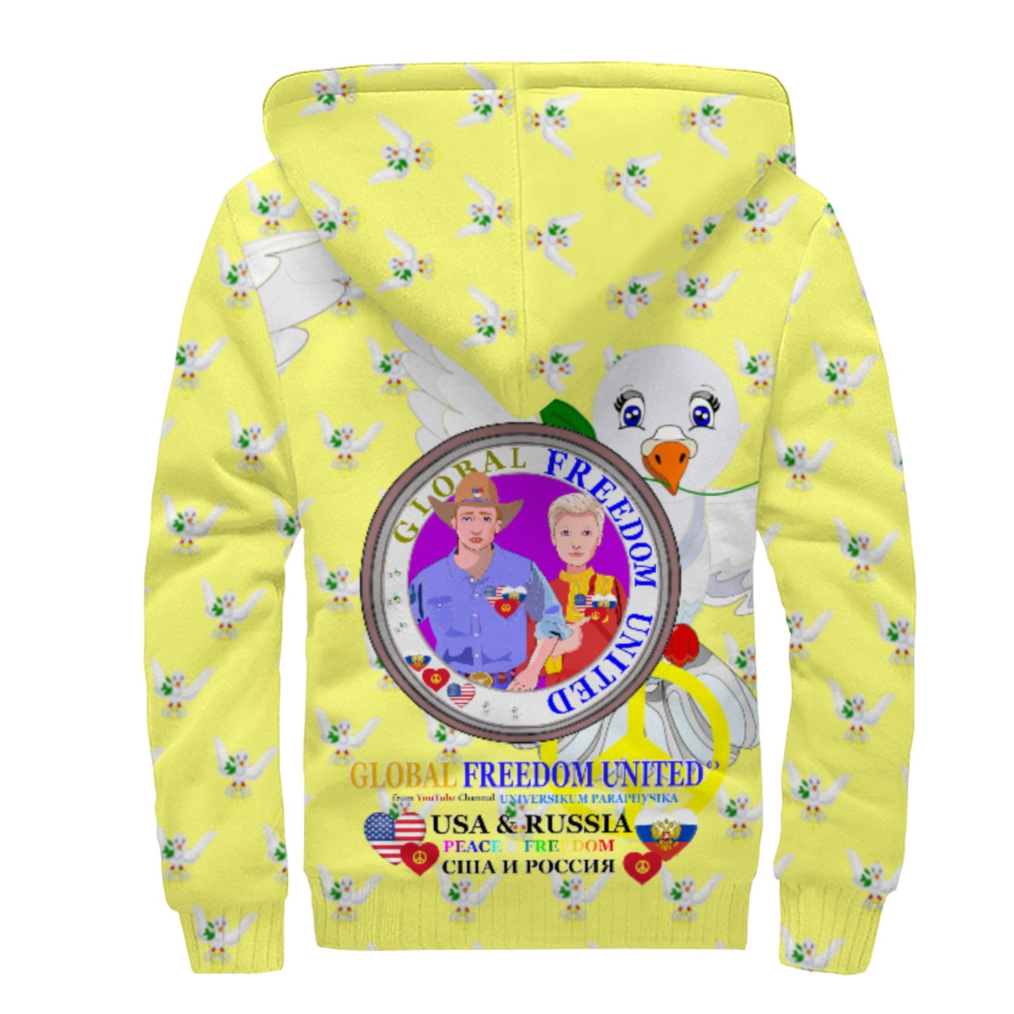 Plush Hoodie GLOBAL FREEDOM UNITED© Men Russia & USA Yellow
