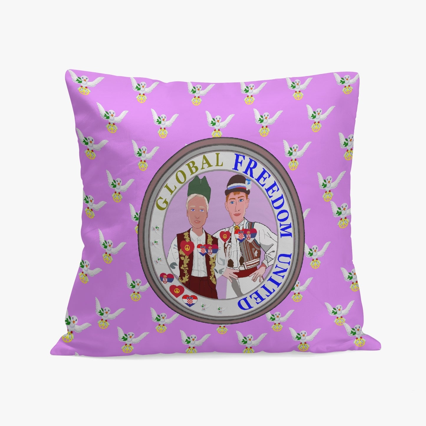 GLOBAL FREEDOM UNITED© Men CROATIA & SERBIA Lilac 18'' Square Pillow Cover