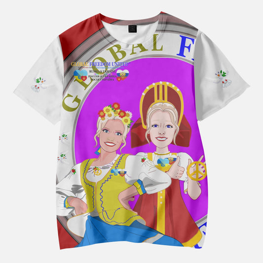 GLOBAL FREEDOM UNITED GIRLS UKRAINA & RUSSIA OLD PEACE RED AOP Kids' Short T-Shirts