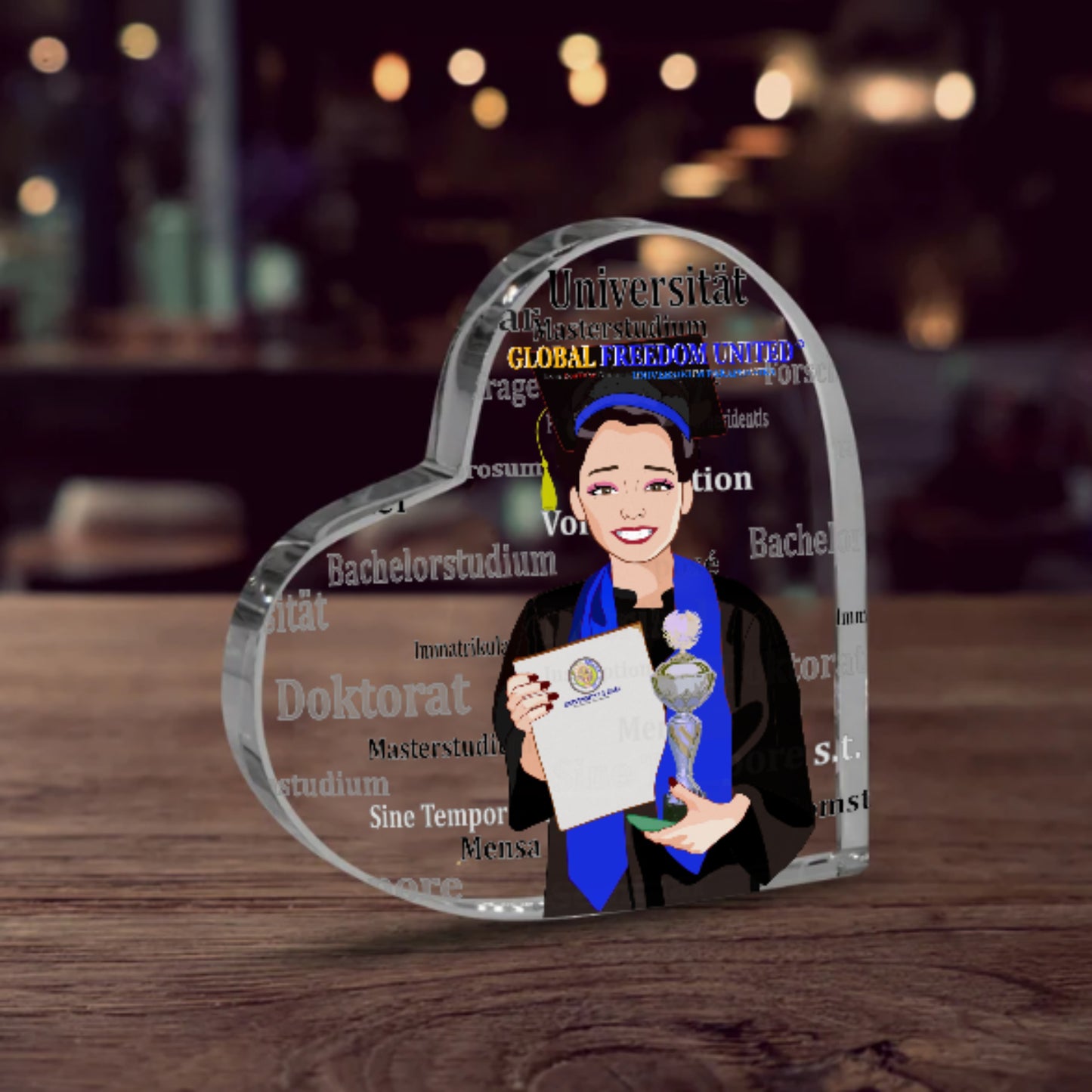 Acryl Heart Global Freedom United Asia Student Girl Silver Place