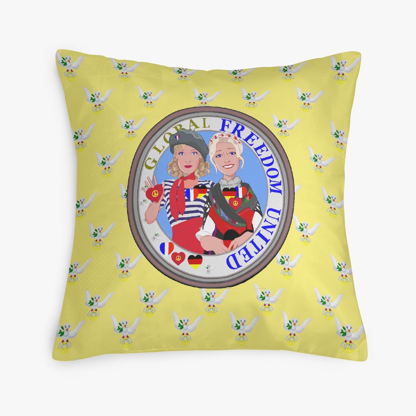 GLOBAL FREEDOM UNITED© Women FRENCH & GERMANY Yellow 18'' Square Pillow Cover