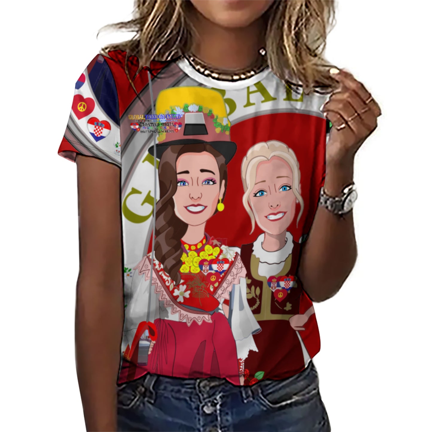Women´s T-shirt 3 GLOBAL FREEDOM UNITED© Women Croatia & Serbia Red