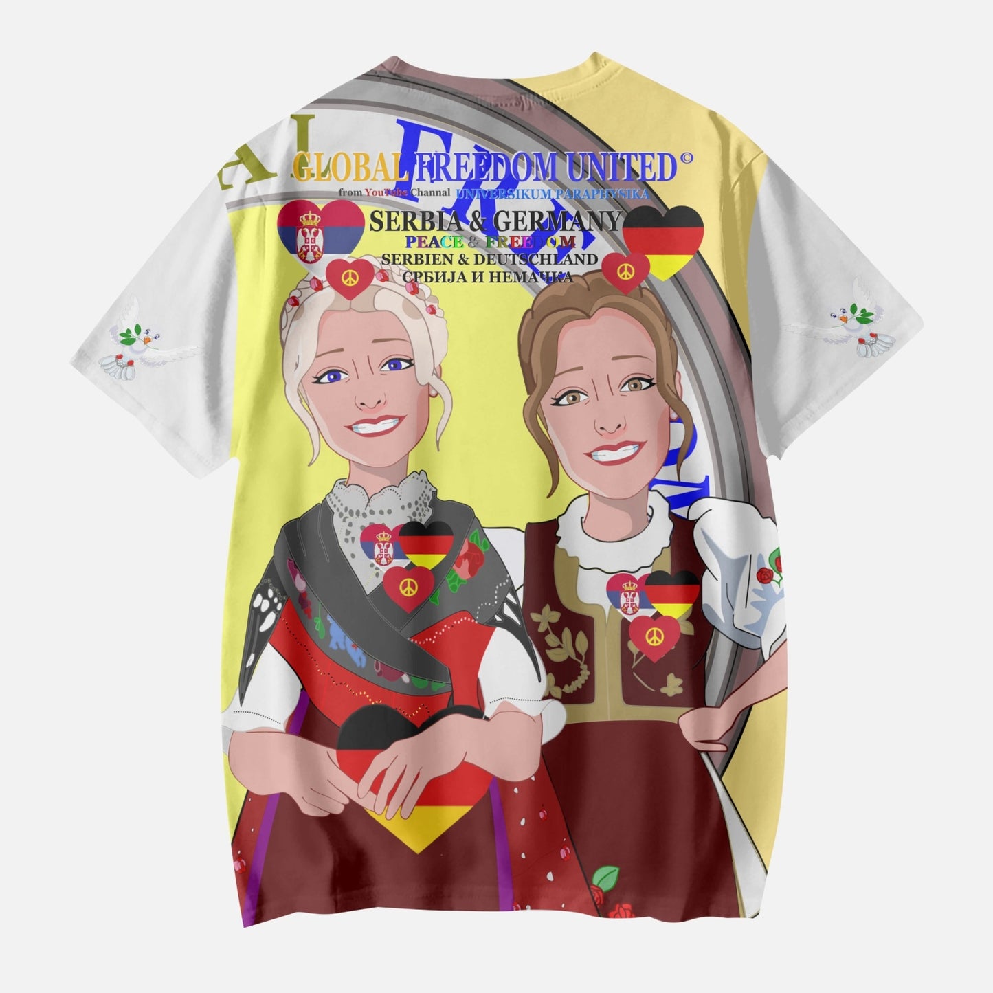 GLOBAL FREEDOM UNITED© GIRLS SERBIA & GERMANY OLD PEACE YELLOW AOP Kids' Short T-Shirts