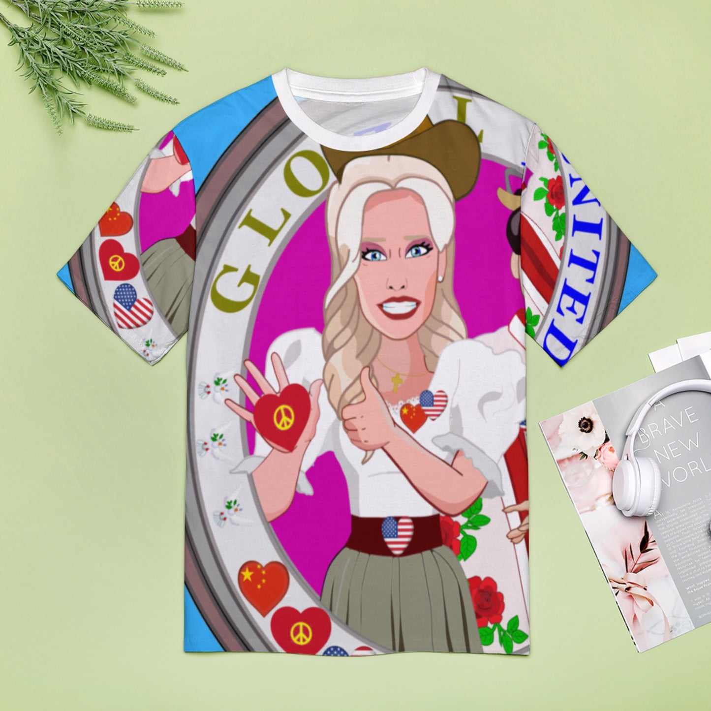 Women´s T-shirt 3 GLOBAL FREEDOM UNITED© Women USA & China  Blue