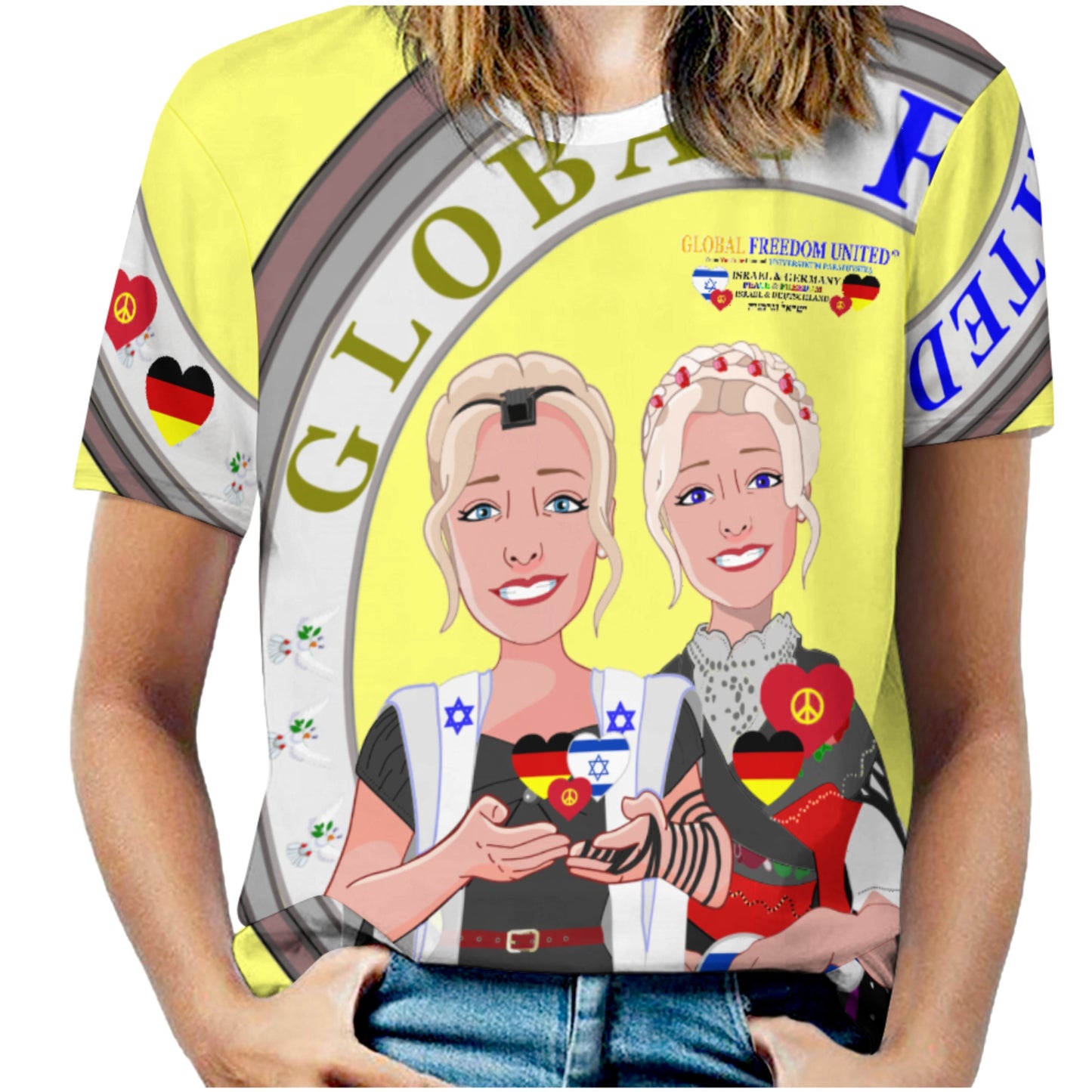 Women´s T-shirt GLOBAL FREEDOM UNITED©  Israel & Germany Yellow