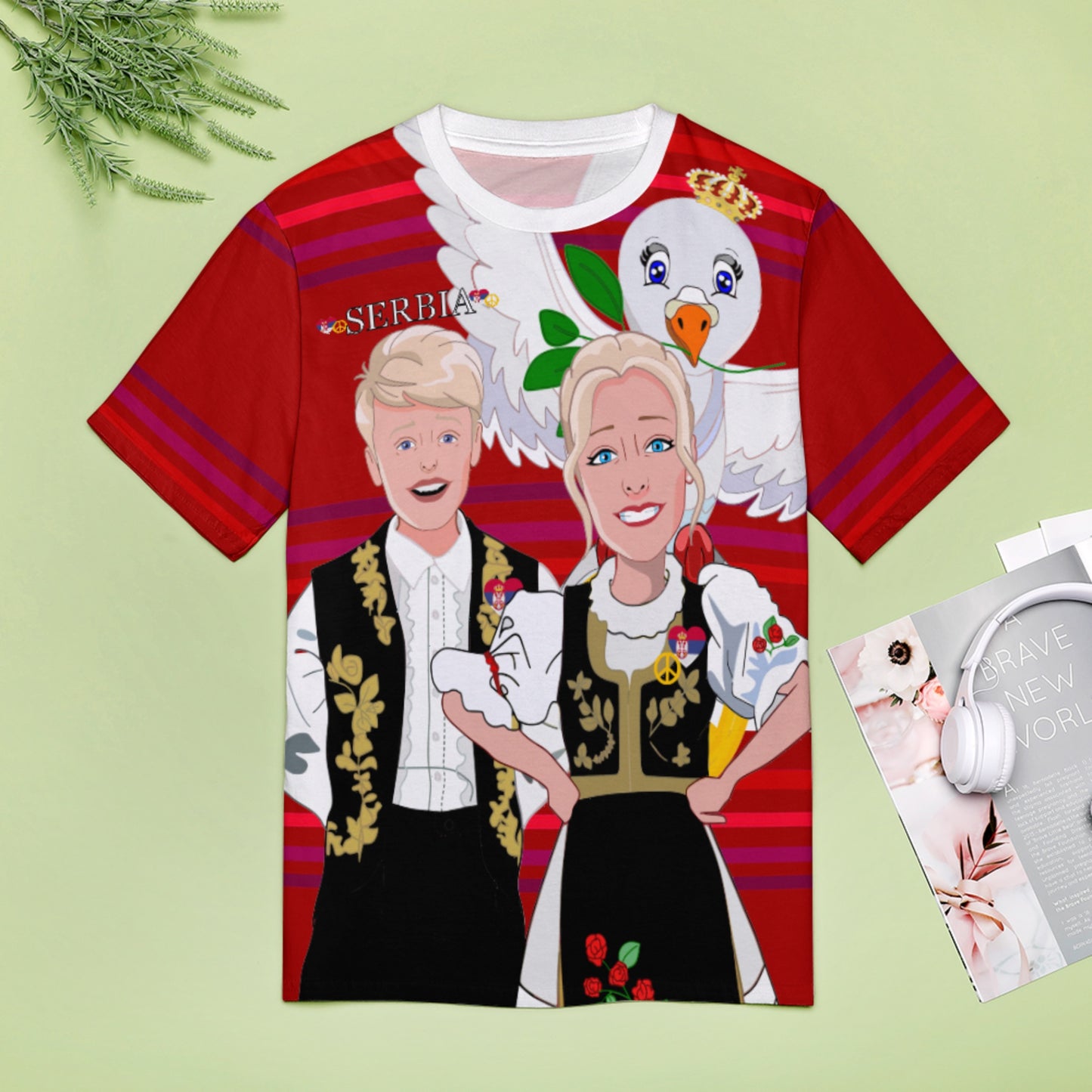 Women´s T-shirt 2 Global Freedom United Couple Edition Serbia Red