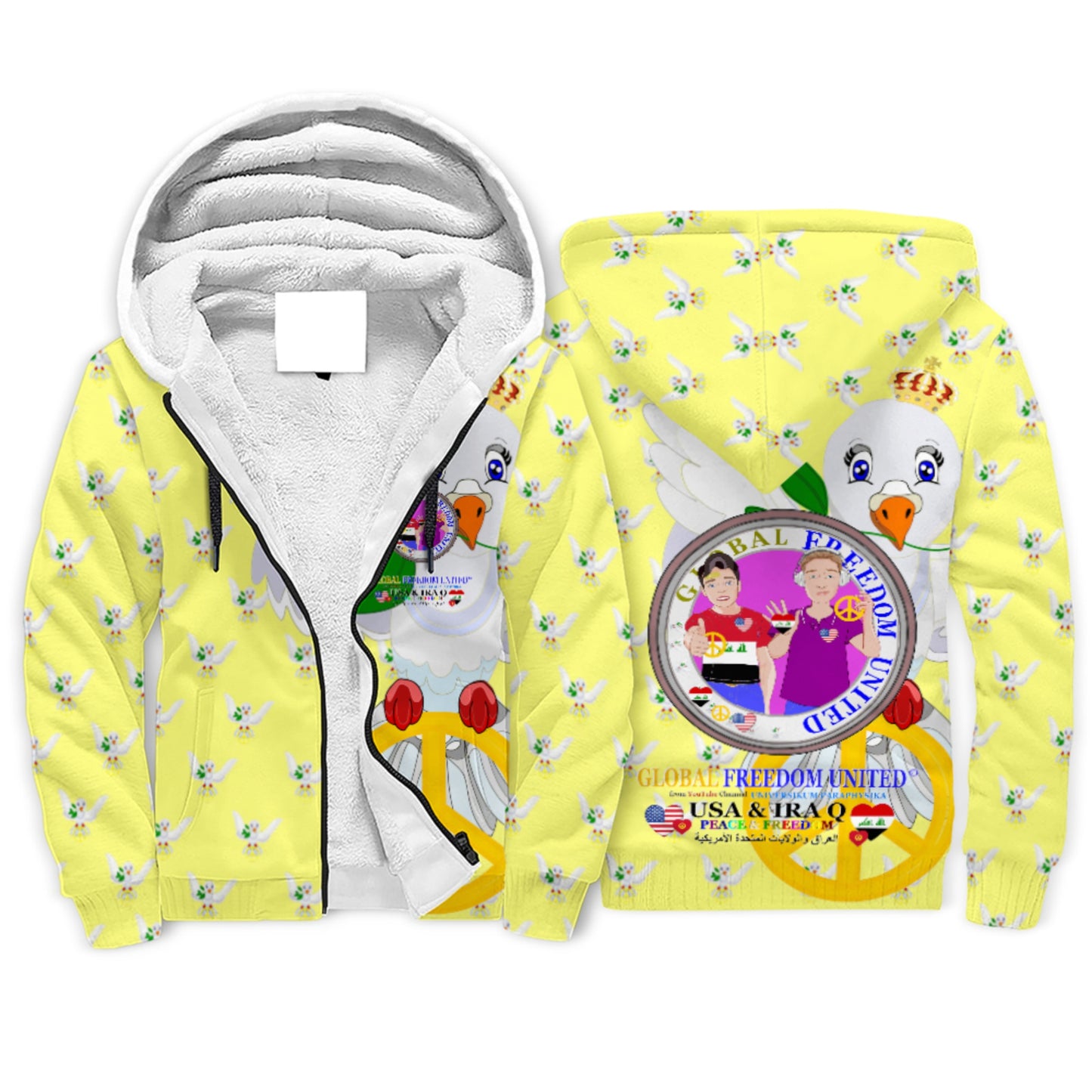 Plush Hoodie GLOBAL FREEDOM UNITED© Men Iraq  & USA Yellow