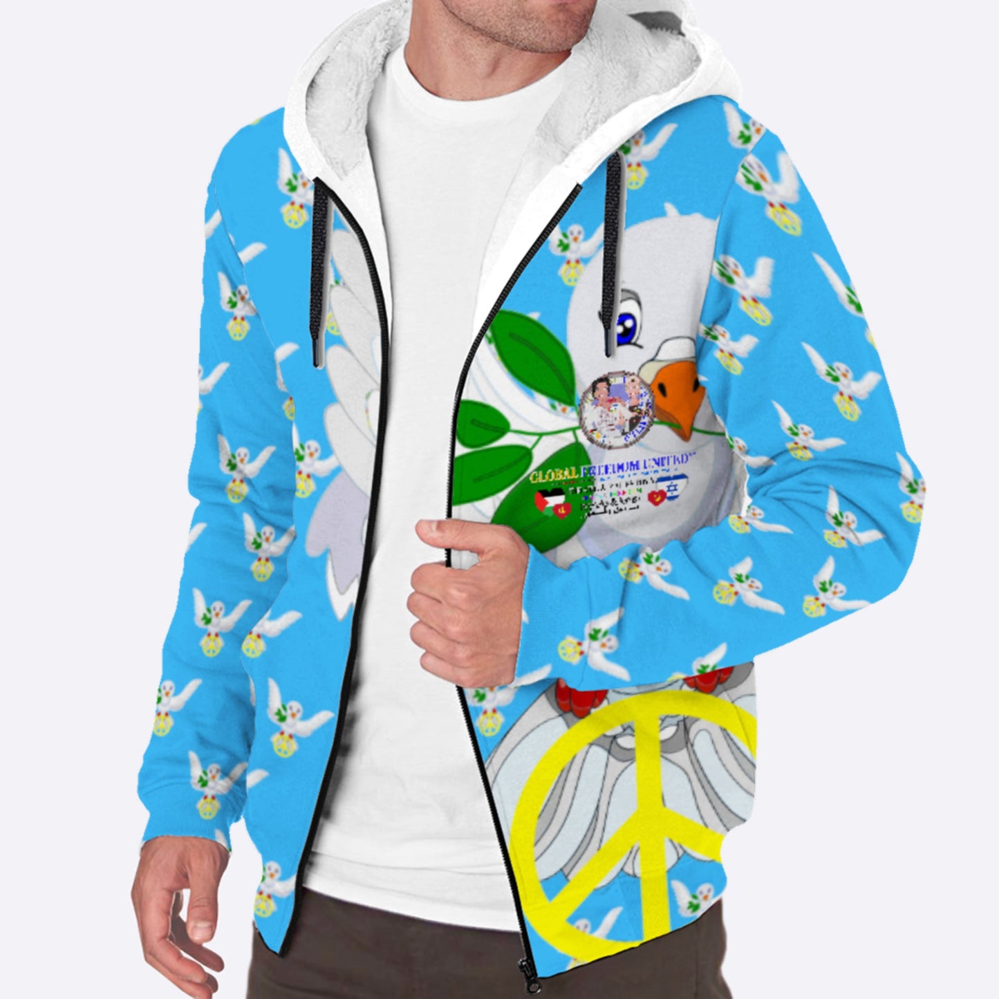 Plush Hoodie GLOBAL FREEDOM UNITED© Women Palestina & Israel Blue