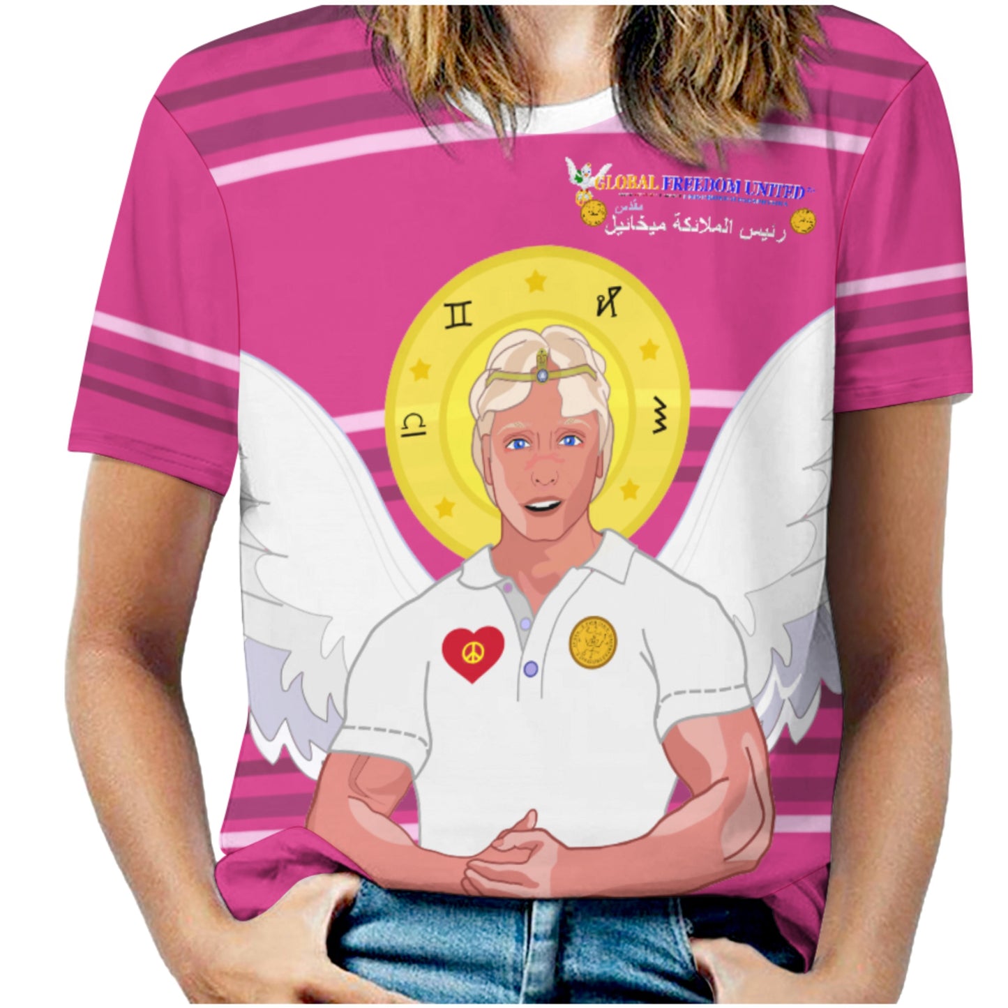 Women´s T-shirt Global Freedom United Archangel Michael Arabic V2 Pink1
