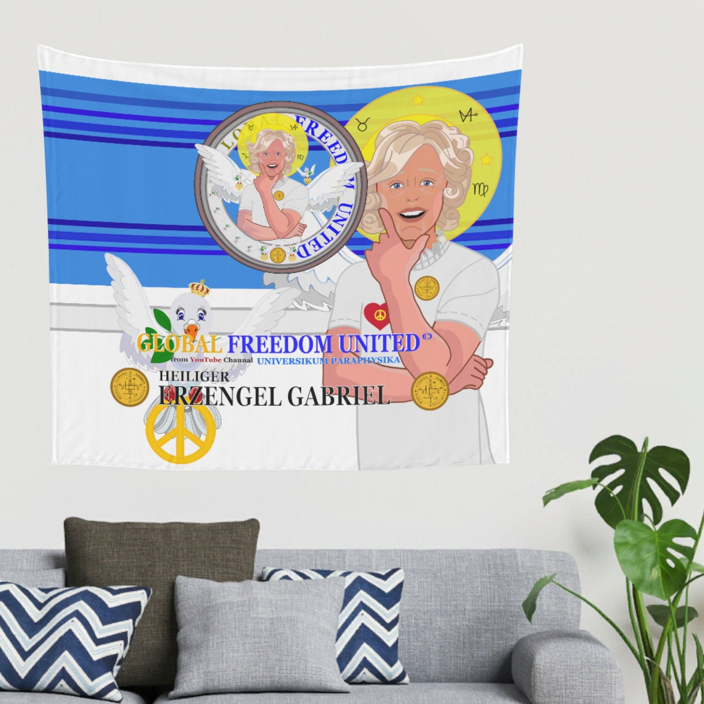 Tapestry GLOBAL FREEDOM UNITED©  Archangel Gabriel German Deep Blue
