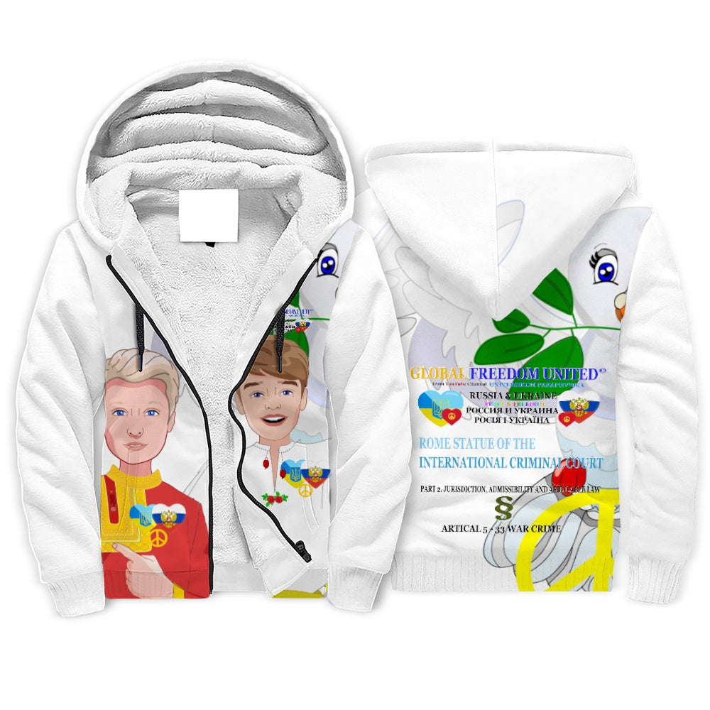 Plush Hoodie GLOBAL FREEDOM UNITED© Men Ukraina & Russia Wight Anti War