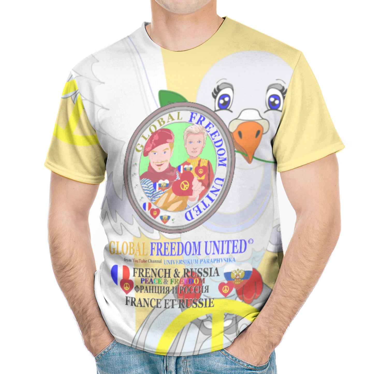Men´s T-shirt GLOBAL FREEDOM UNITED© French & Russia Old Peace Yellow Version 1