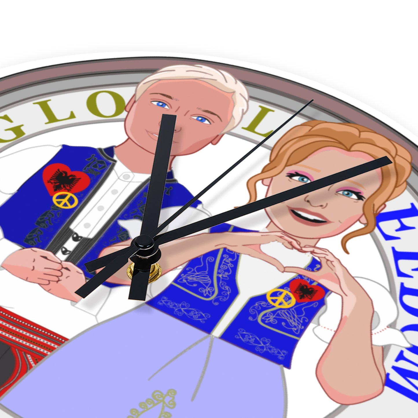 Wooden Wall Clock Without Scale Global Freedom United Couple Edition Albania