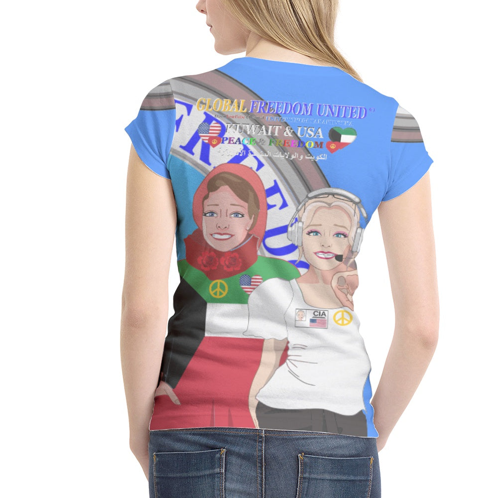 Women´s T-shirt 2 GLOBAL FREEDOM UNITED© Women Kuwait & USA Blue