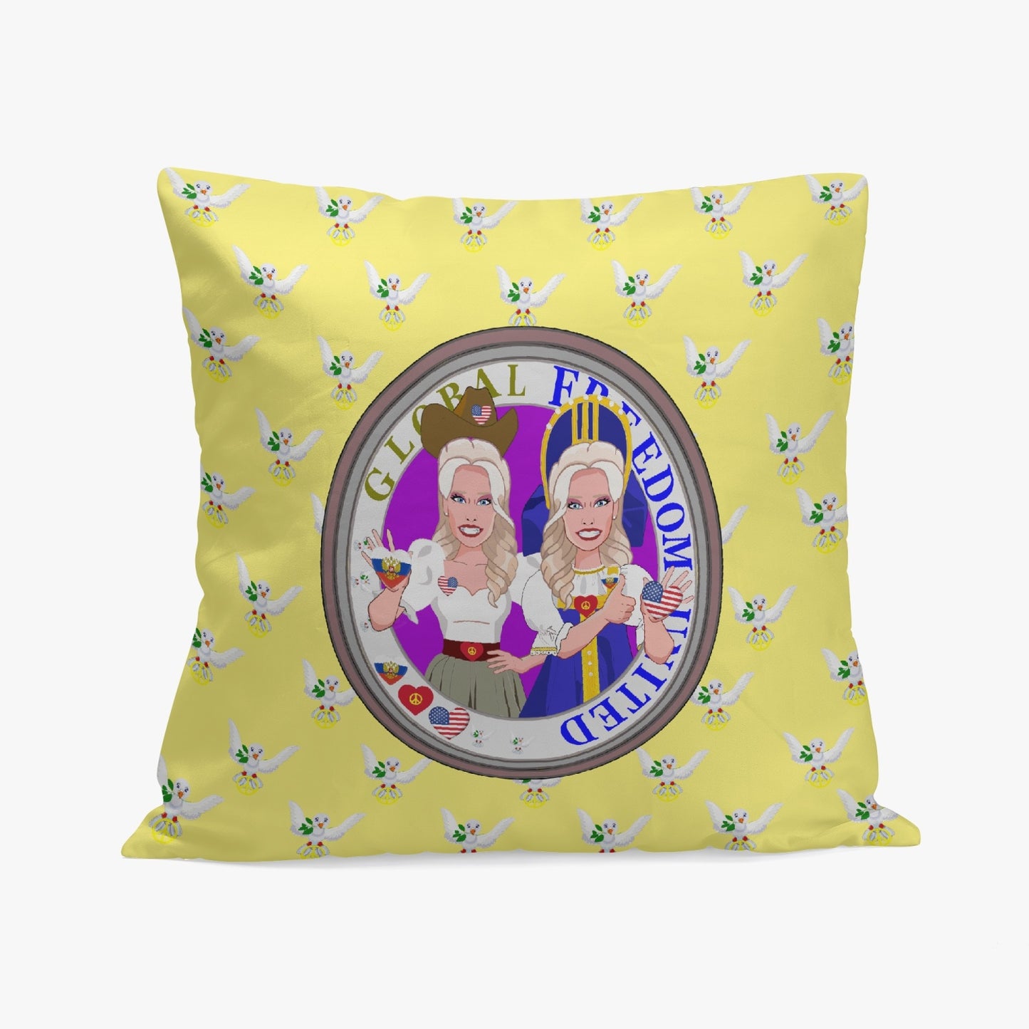 GLOBAL FREEDOM UNITED© Women USA & RUSSIA YELLOW 18'' Square Pillow Cover