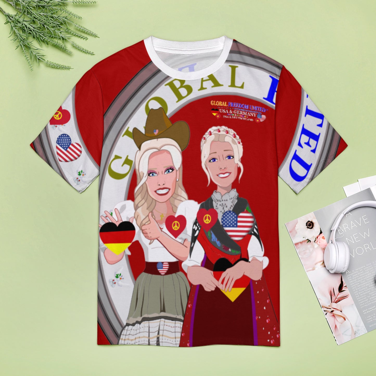 Women´s T-Shirt 3 GLOBAL FREEDOM UNITED© Women USA & Germany Red