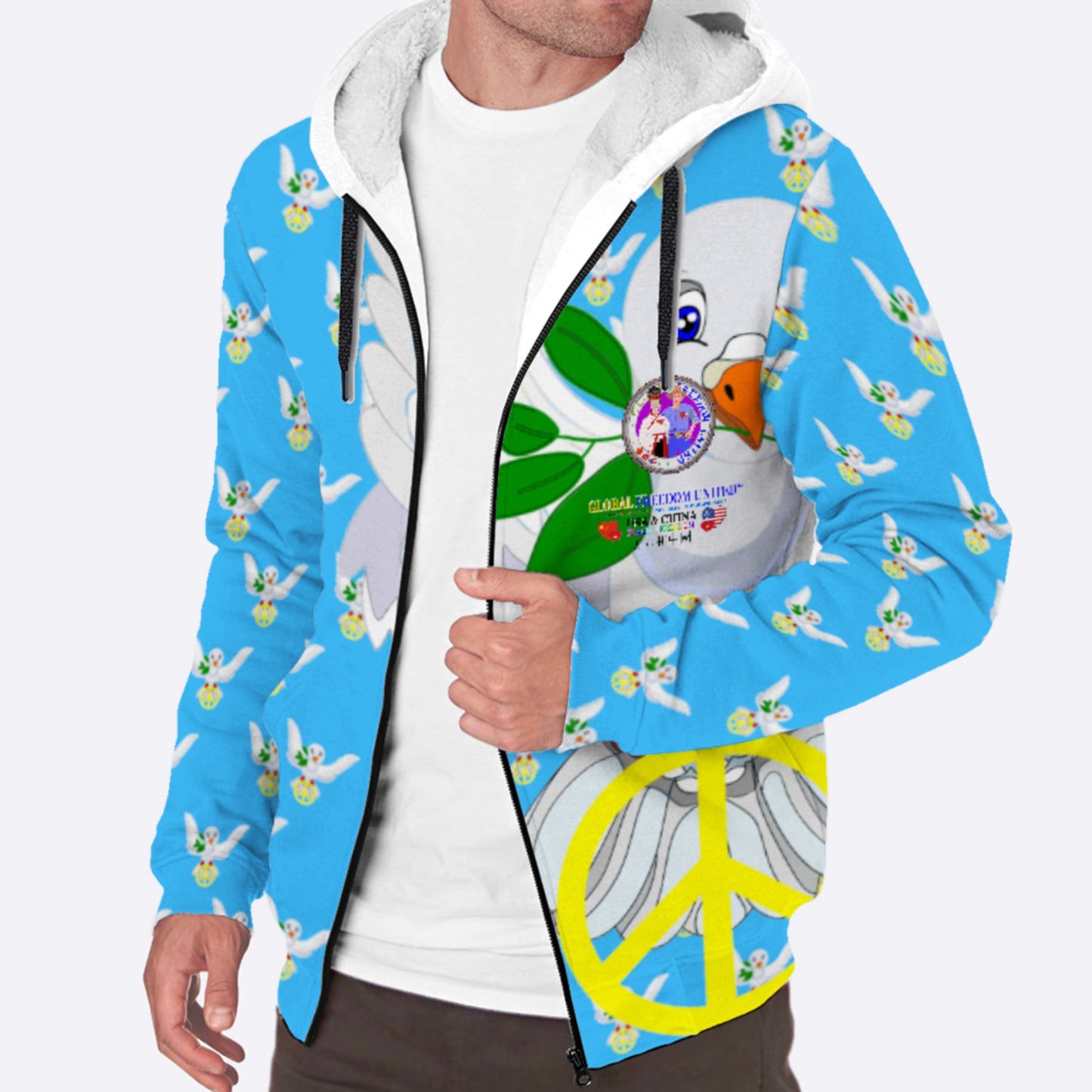 Plush Hoodie GLOBAL FREEDOM UNITED© Men China & USA  Blue